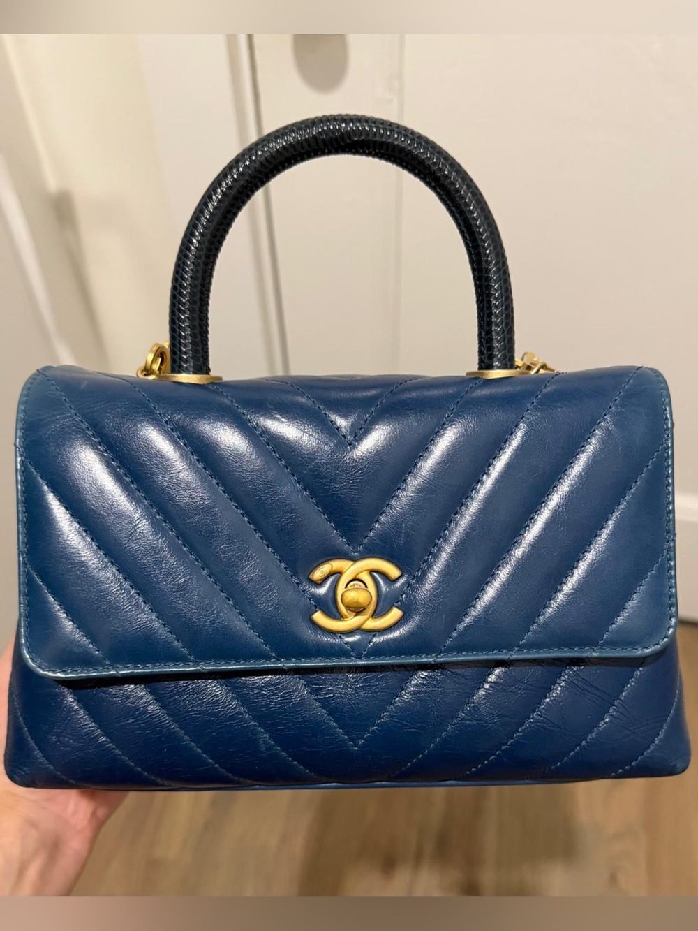 CHANEL Lizard-Trimmed Mini Coco Handle Bag- RARE